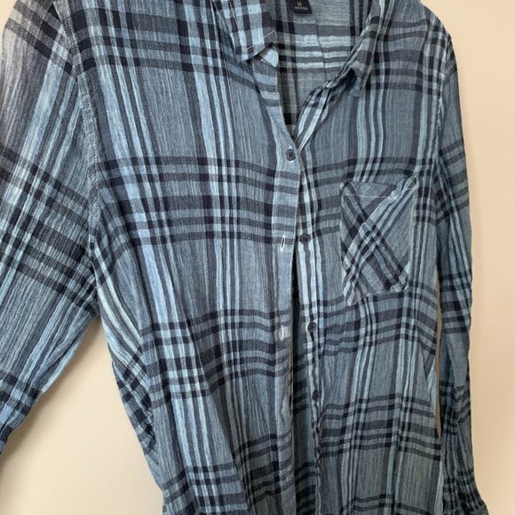 Lucky Brand Long Sleeve Top - Sheer Button Down - Blue Plaid - Picture 3 of 3